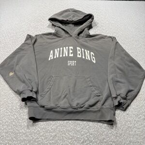 Anine Bing Hoodie Womens XS Gray Sport Pullover Graphic Logo Organic Cotton